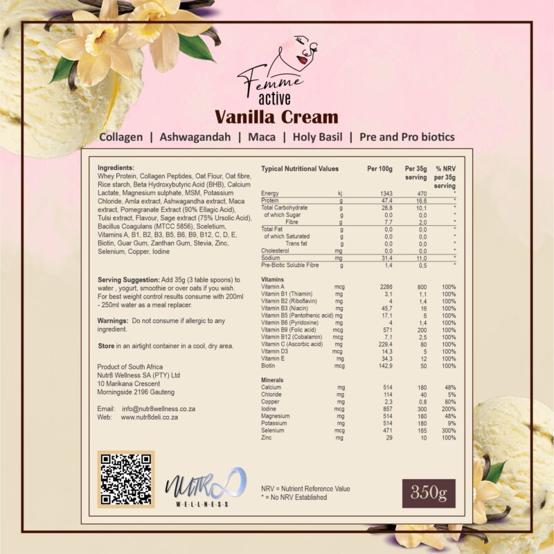 Femme Active Vanilla Cream Back Label