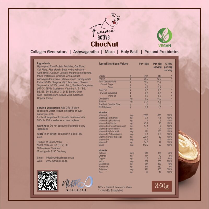 Femme Active ChocNut Vegan Back Label