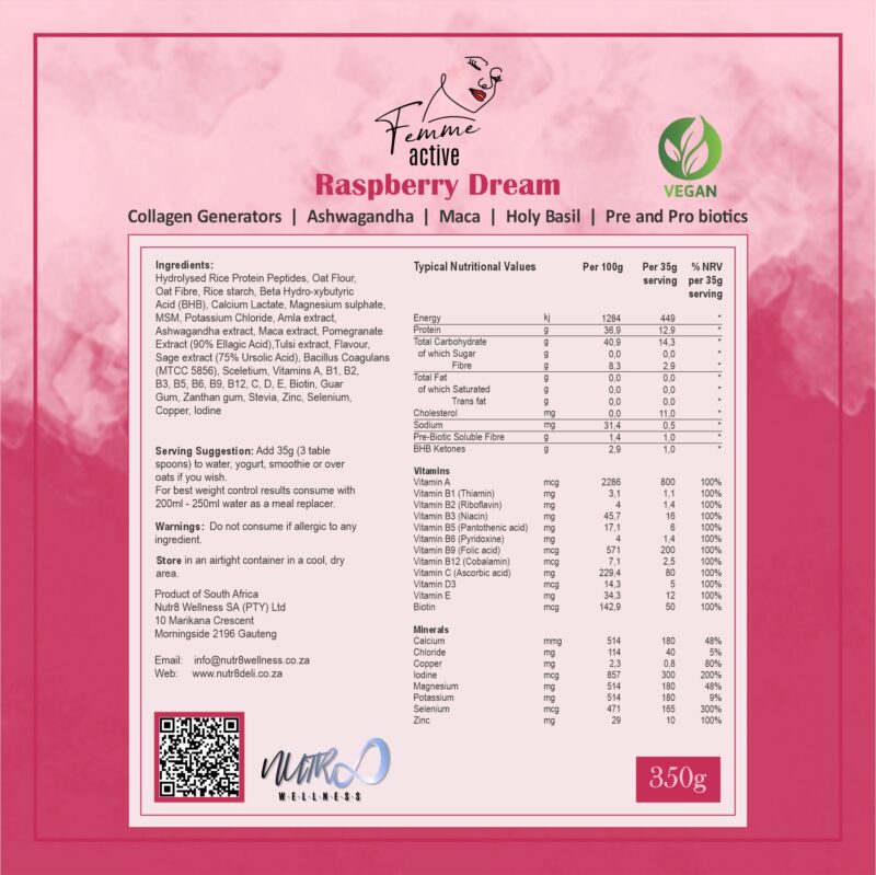 Femme Active Raspberry Dream Vegan Back Label