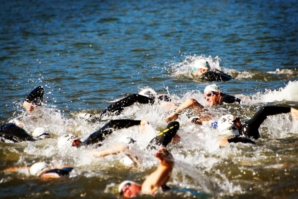 triathletes swimming